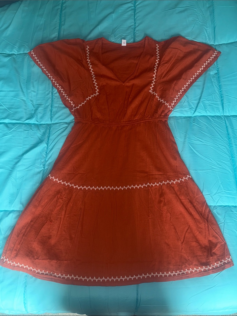 Old Navy Rust Orange Embroidered V-Neck Dress